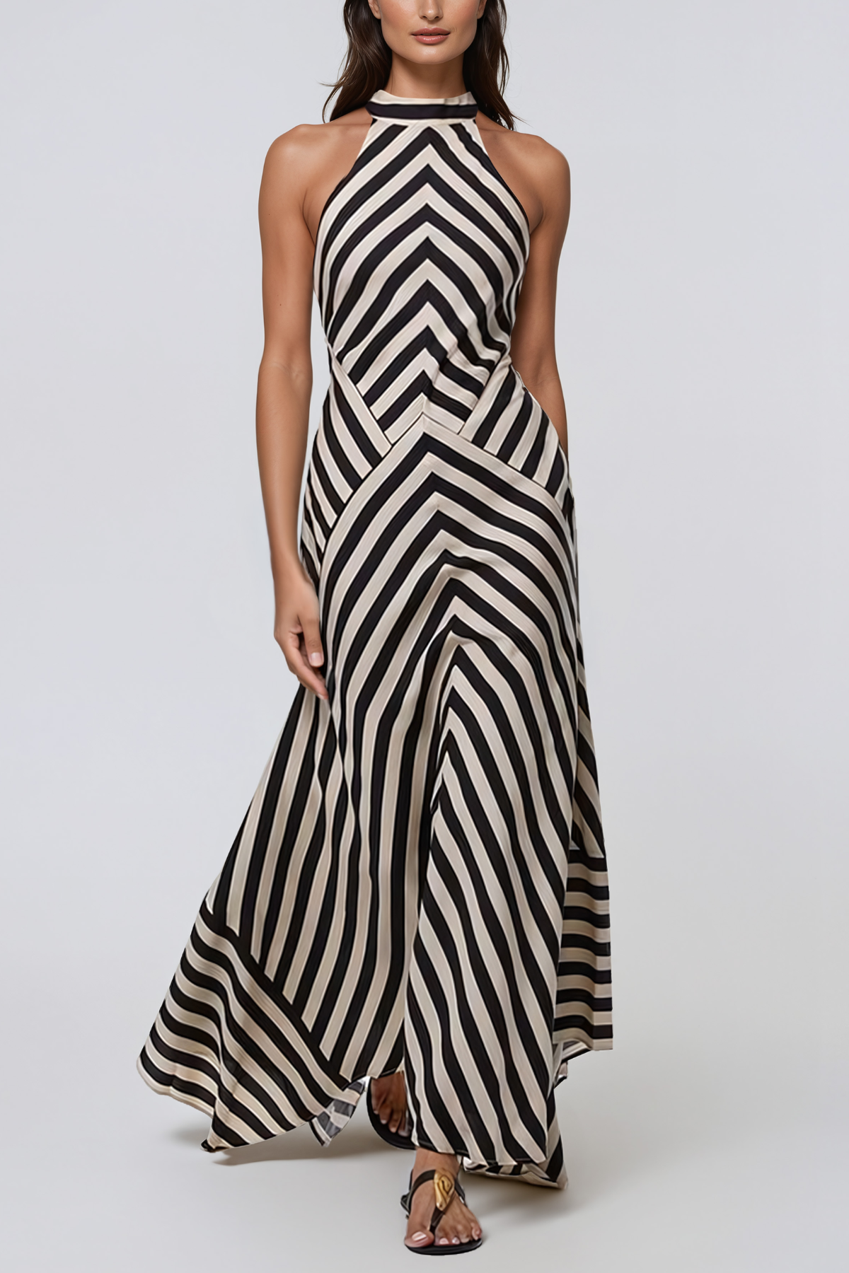 Jaxx Halterneck Stripe Maxi Dress