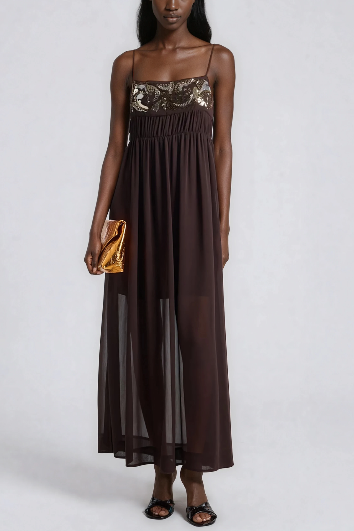 Haralampi Spaghetti Ruch Sequin Maxi Dress