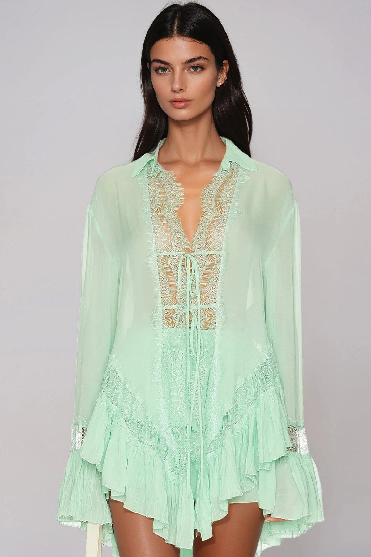 Henrik Lace Tie Up Ruffle Shorts Set