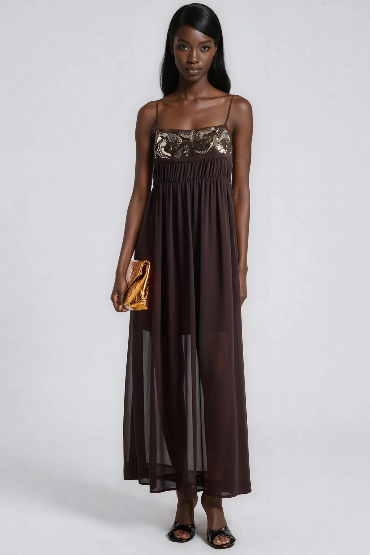 Haralampi Spaghetti Ruch Sequin Maxi Dress