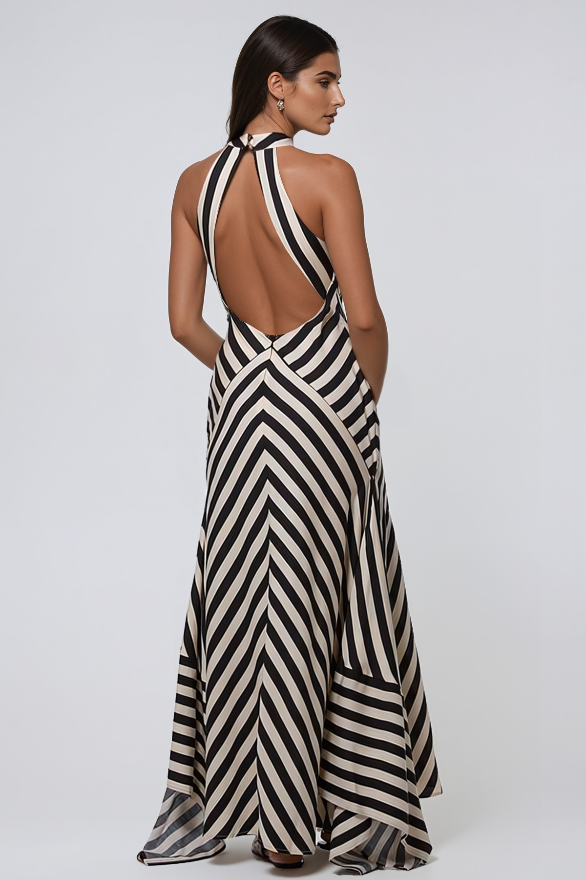 Jaxx Halterneck Stripe Maxi Dress