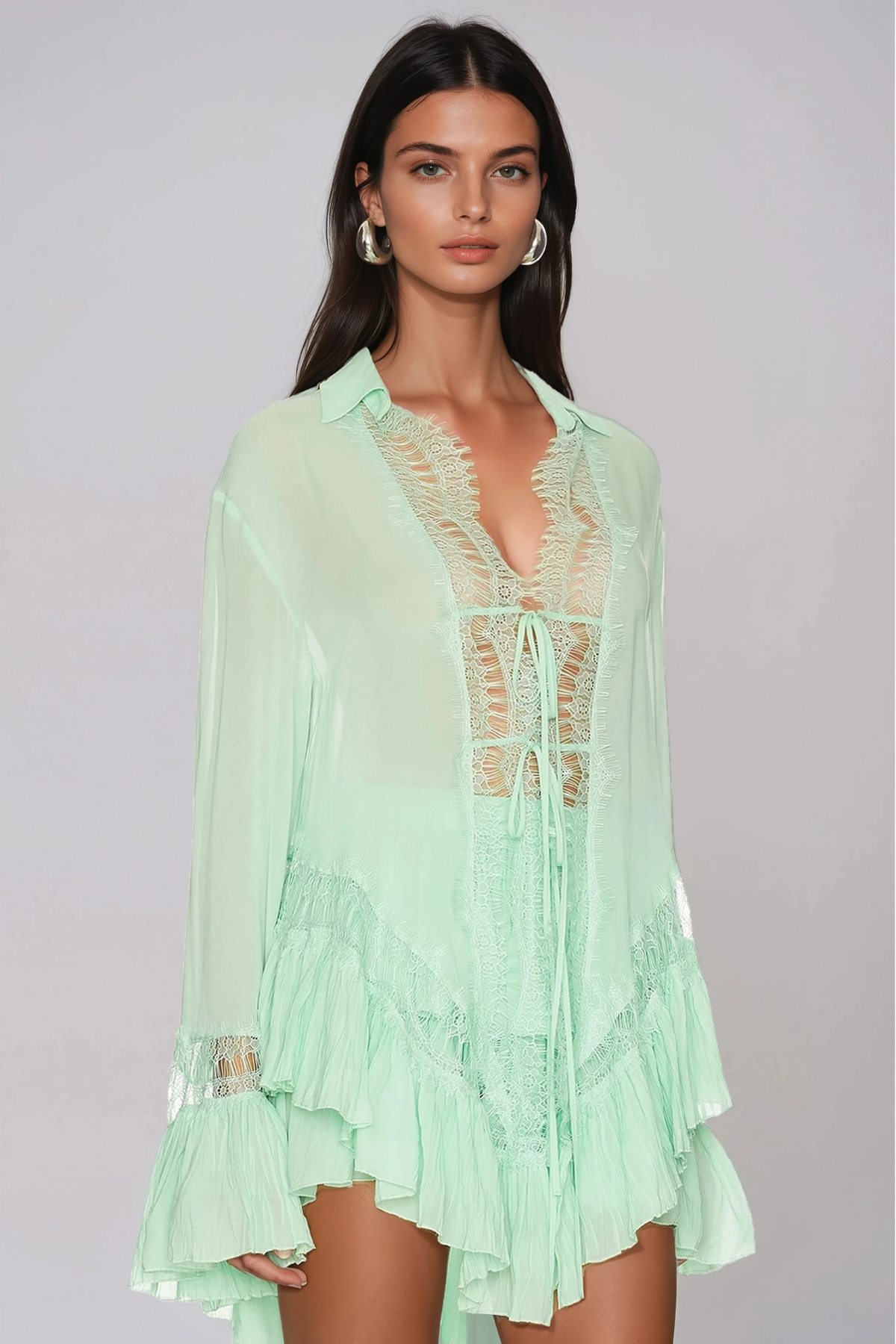 Henrik Lace Tie Up Ruffle Shorts Set