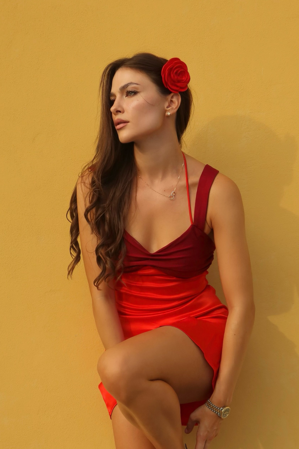 Daviti Bodycon Lace Up Ruffle Mini Dress In Red
