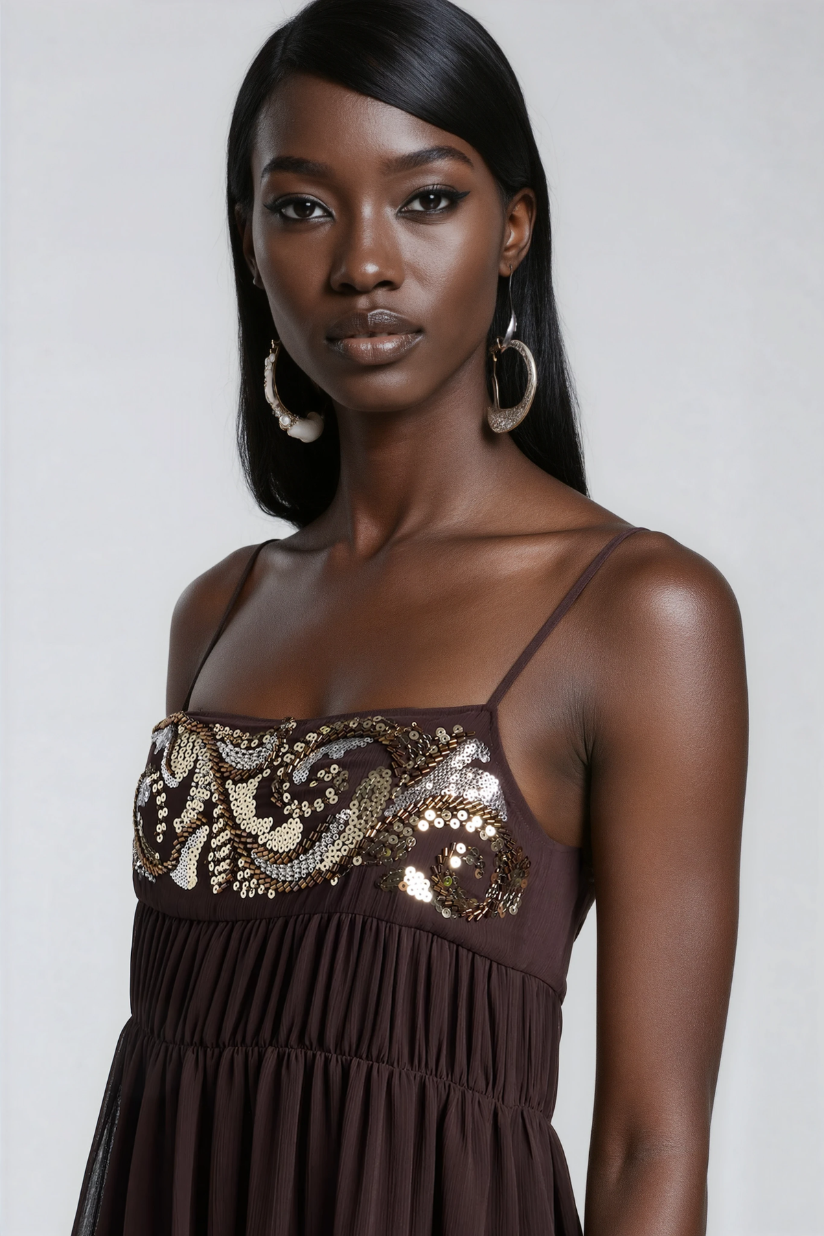 Haralampi Spaghetti Ruch Sequin Maxi Dress