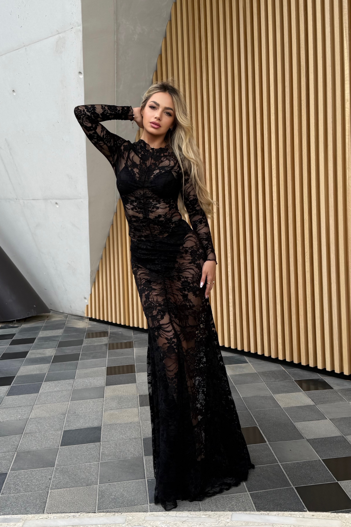Festus Ruch Lace Mermaid Maxi Dress