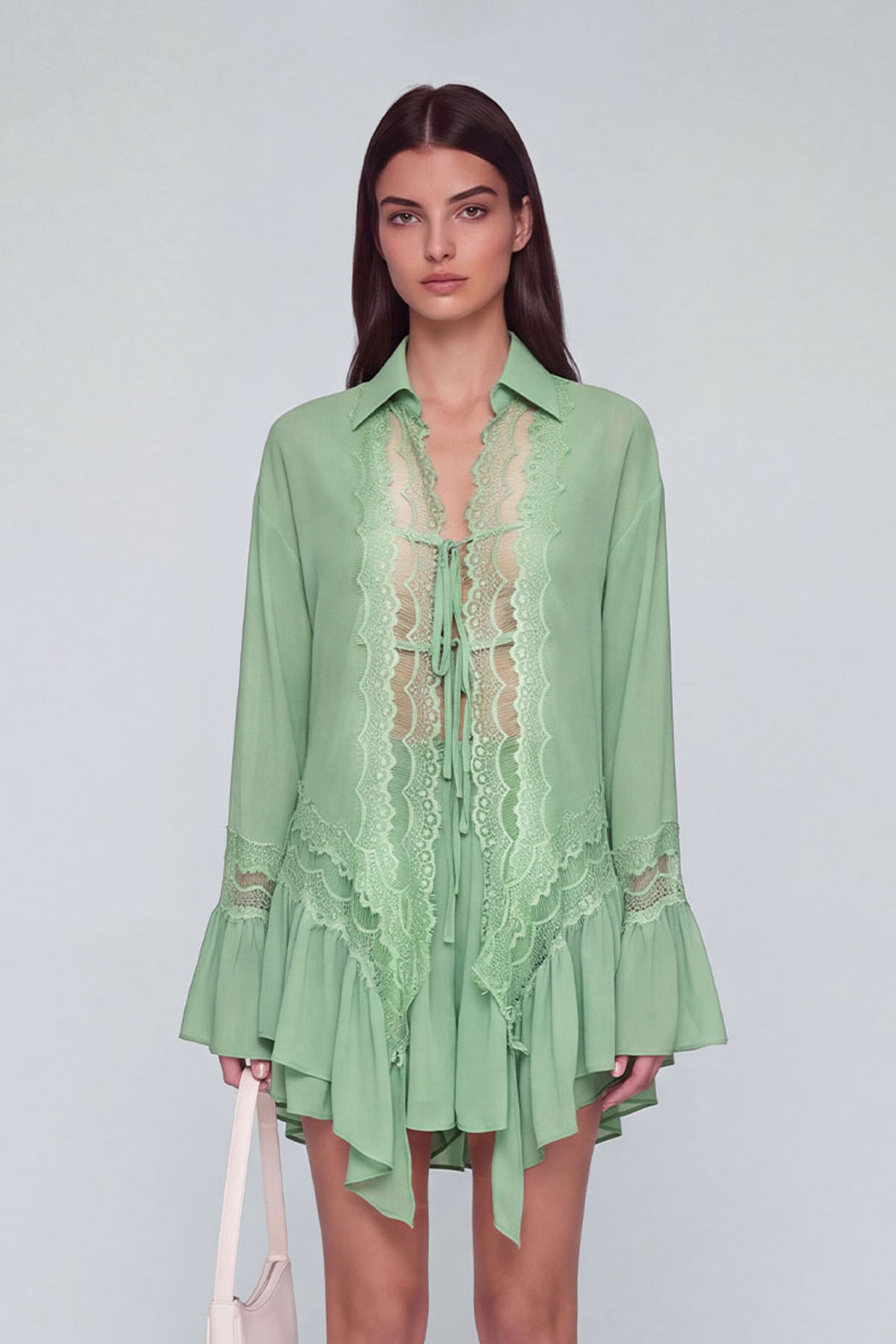 Henrik Lace Tie Up Ruffle Shorts Set