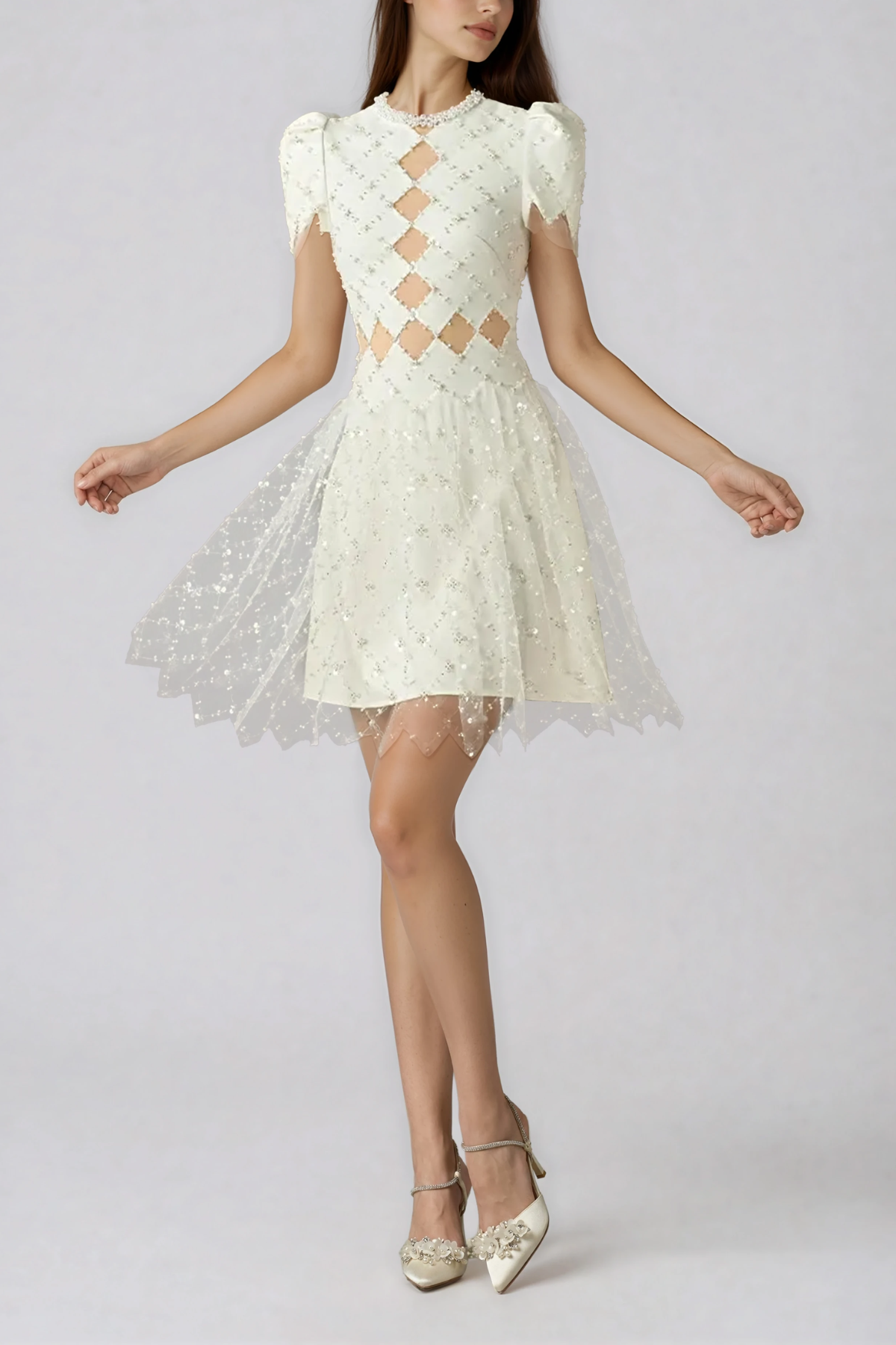 Hartwig Pearl Mesh Mini Dress