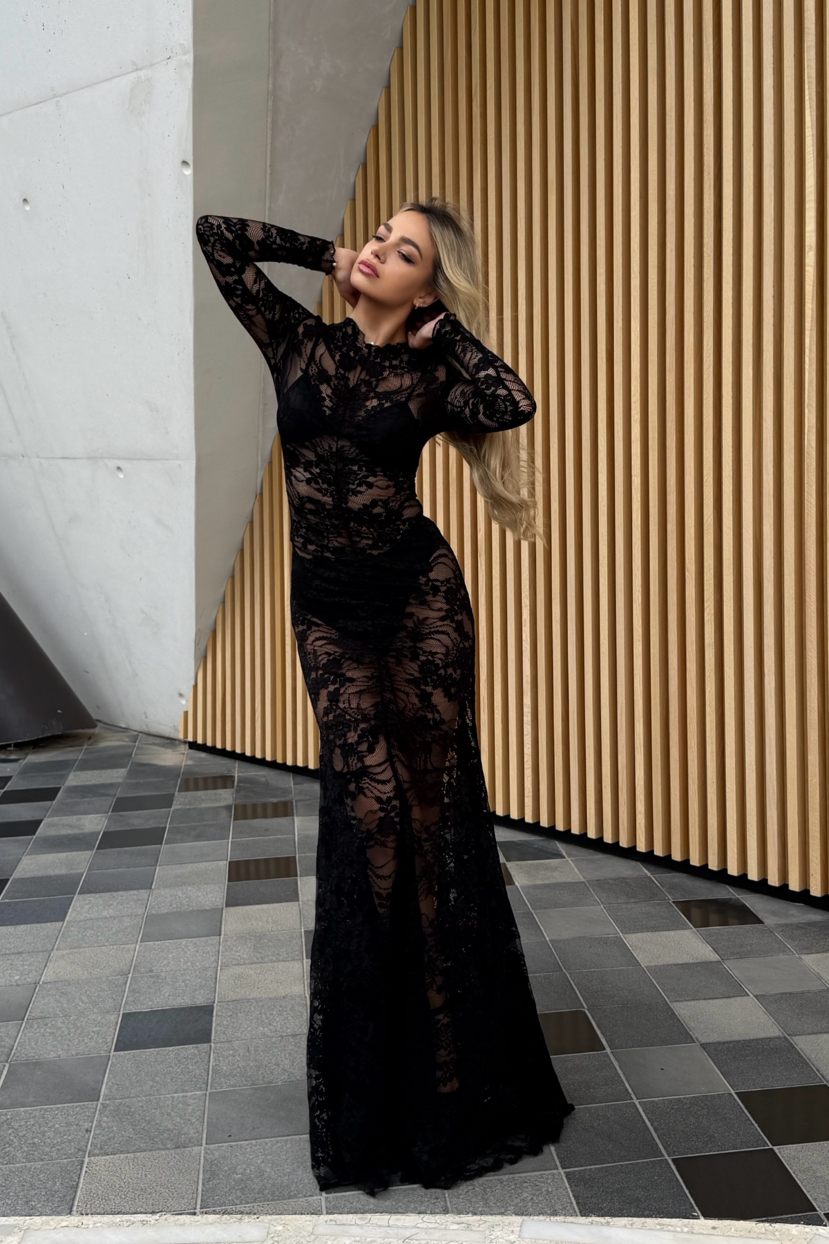 Festus Ruch Lace Mermaid Maxi Dress