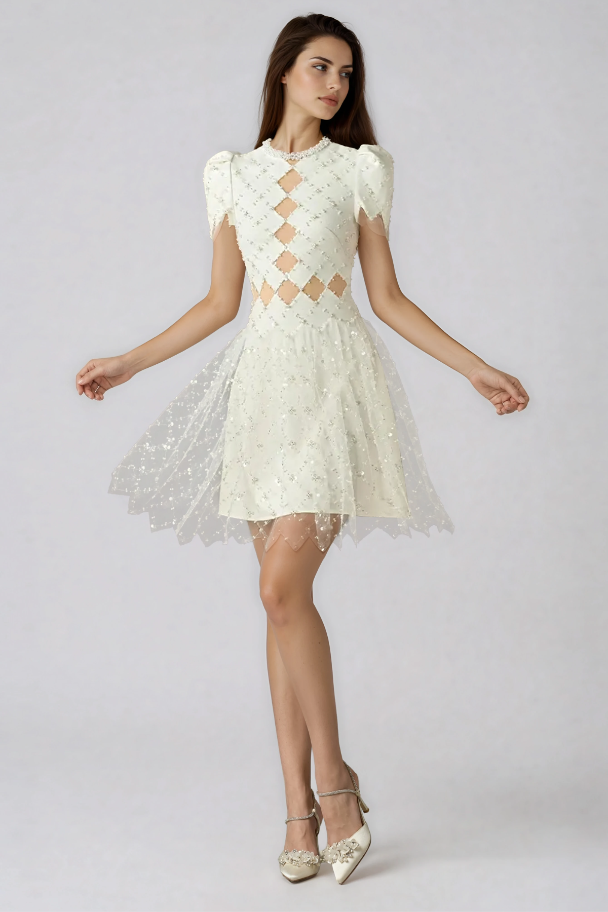 Hartwig Pearl Mesh Mini Dress