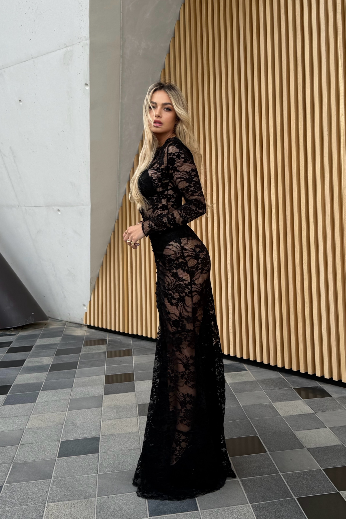 Festus Ruch Lace Mermaid Maxi Dress