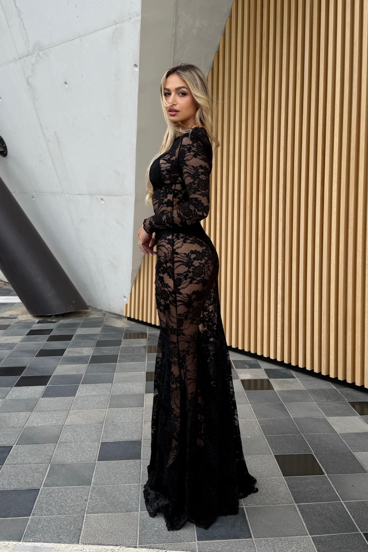 Festus Ruch Lace Mermaid Maxi Dress