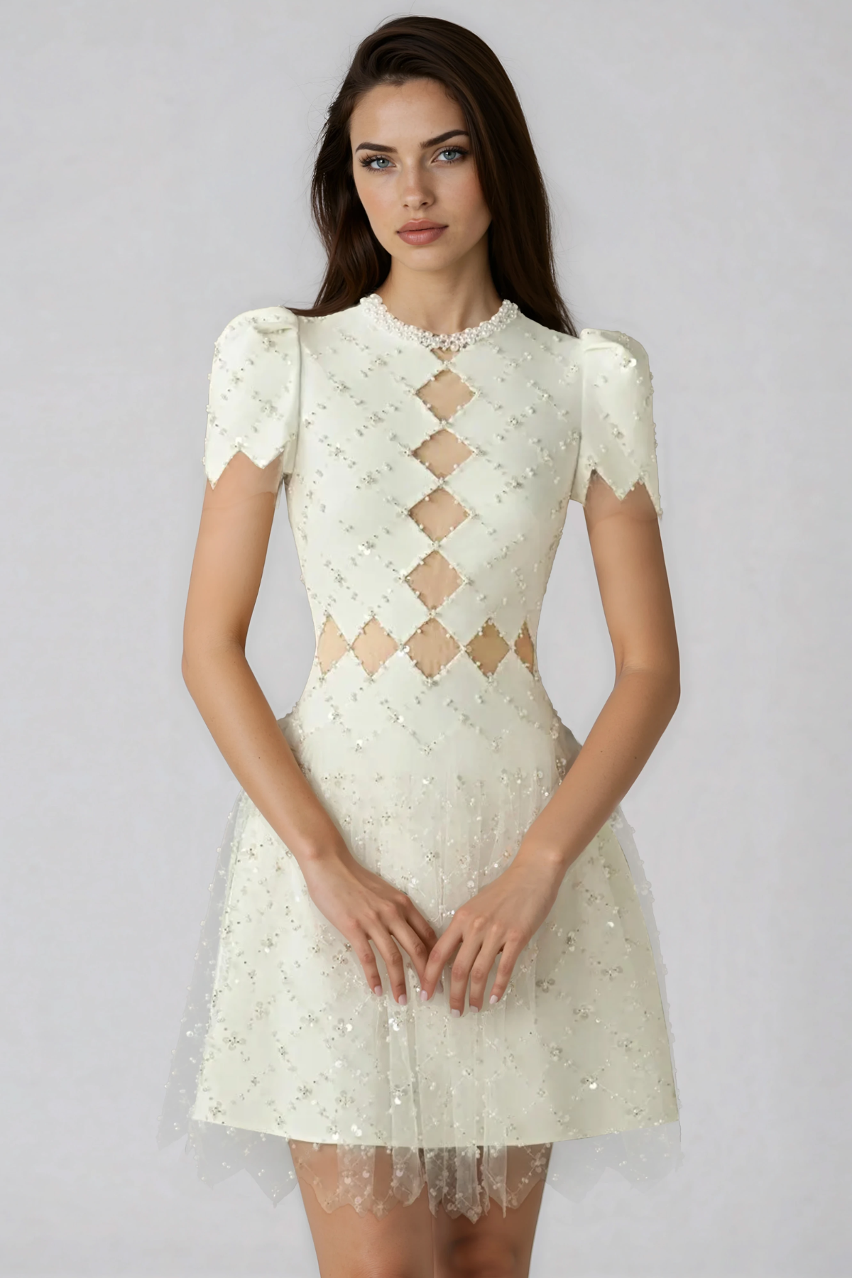 Hartwig Pearl Mesh Mini Dress