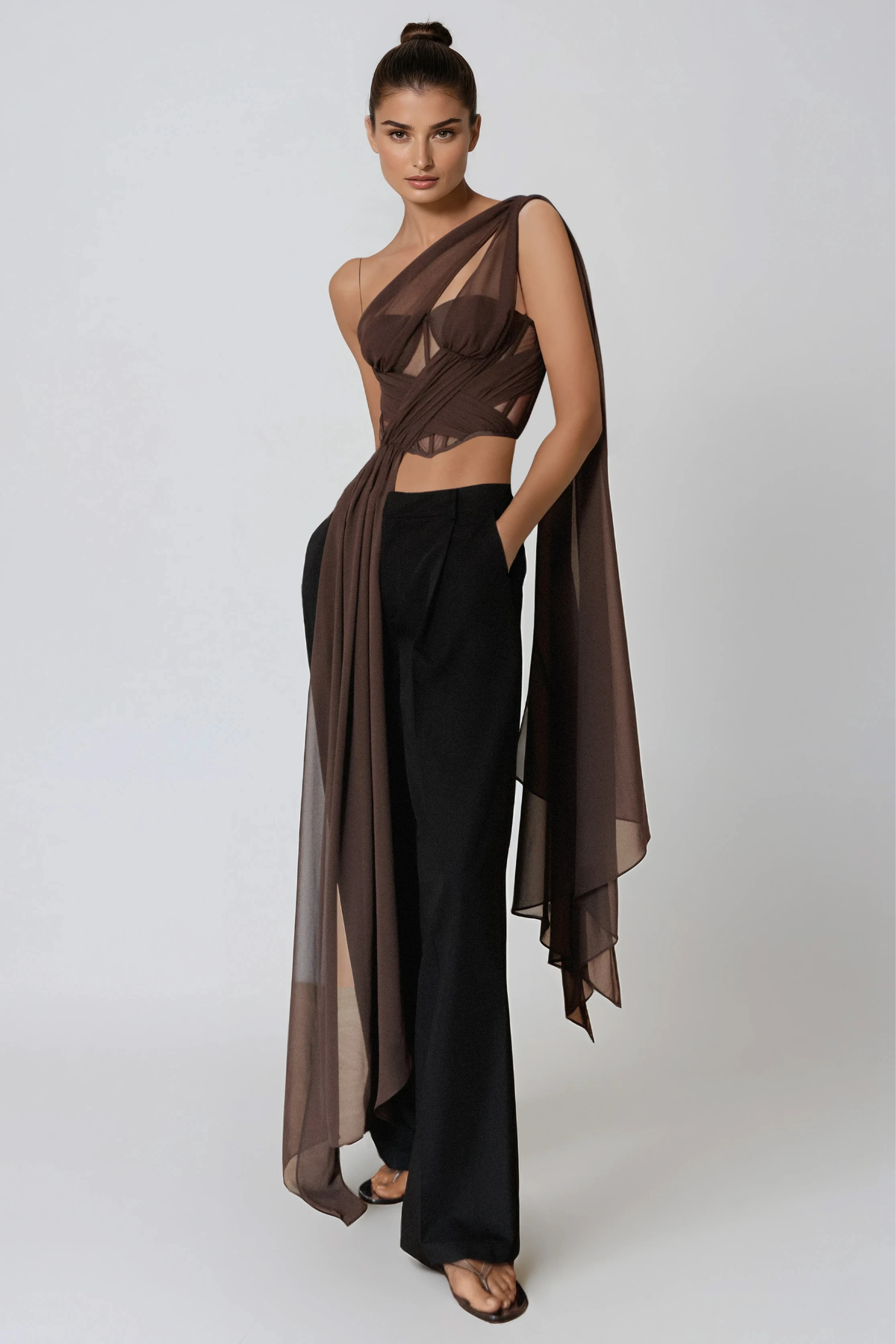 Hannes One Shoulder Mesh Crop Top