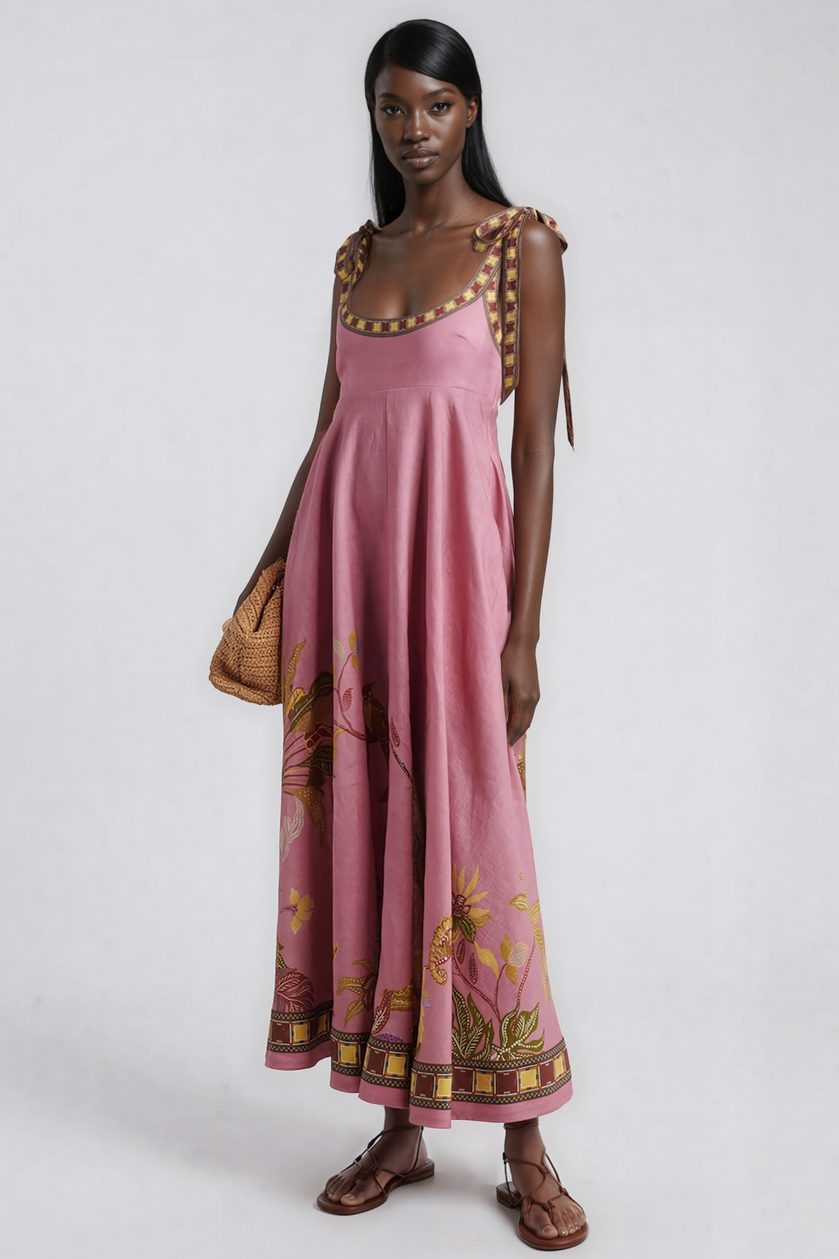 Jaya Tie Up Print Midi Dress
