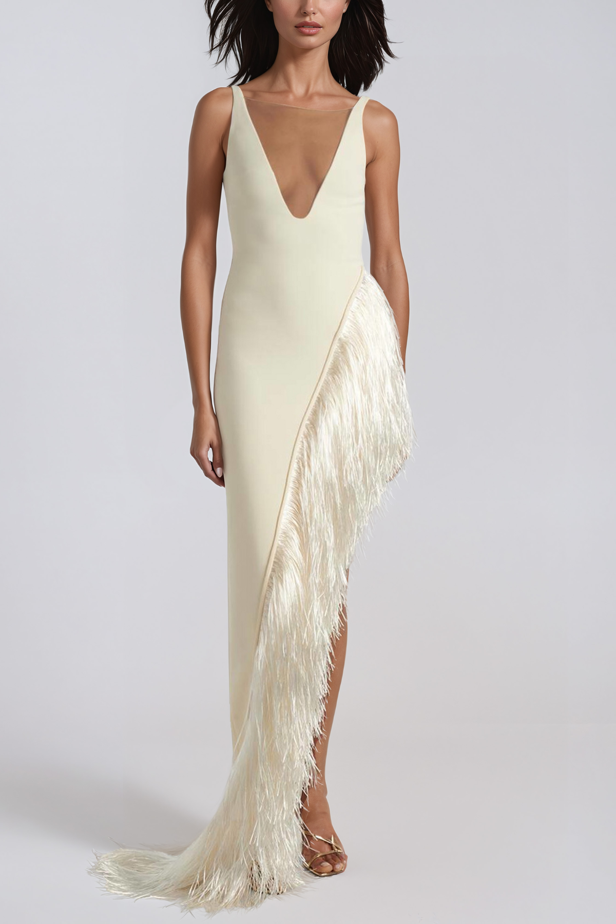Feyz Asymmetric Fringe Maxi Dress