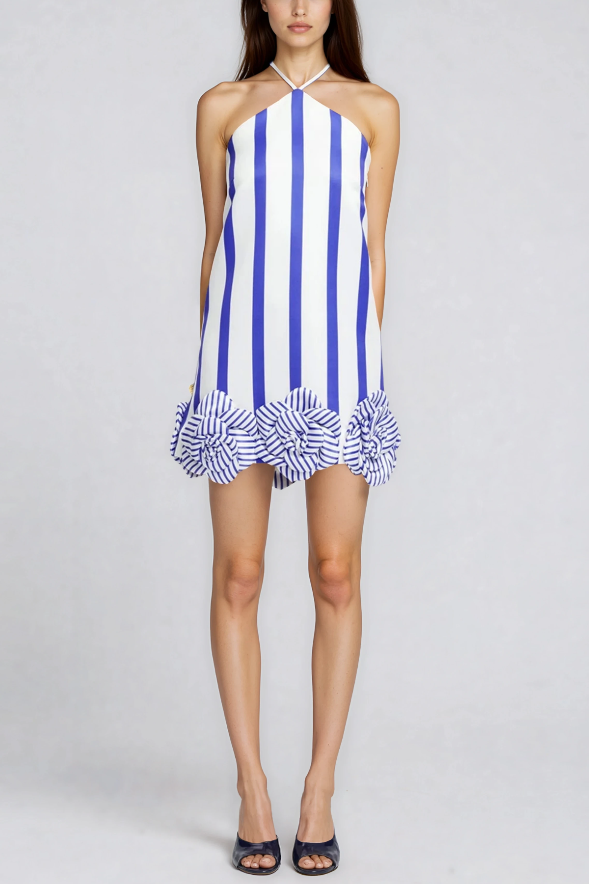 Feidelm Halter Neck Stripe Flower Mini Dress