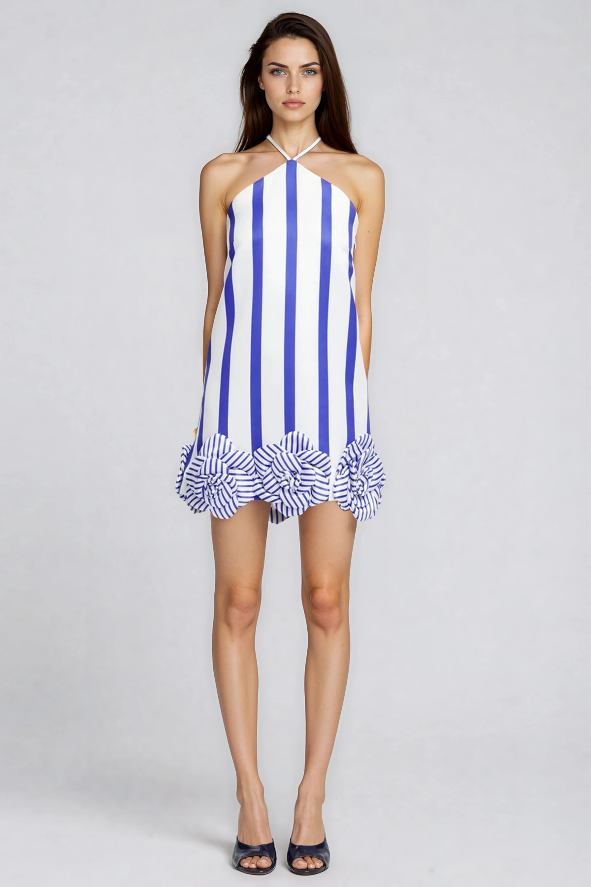Feidelm Halter Neck Stripe Flower Mini Dress