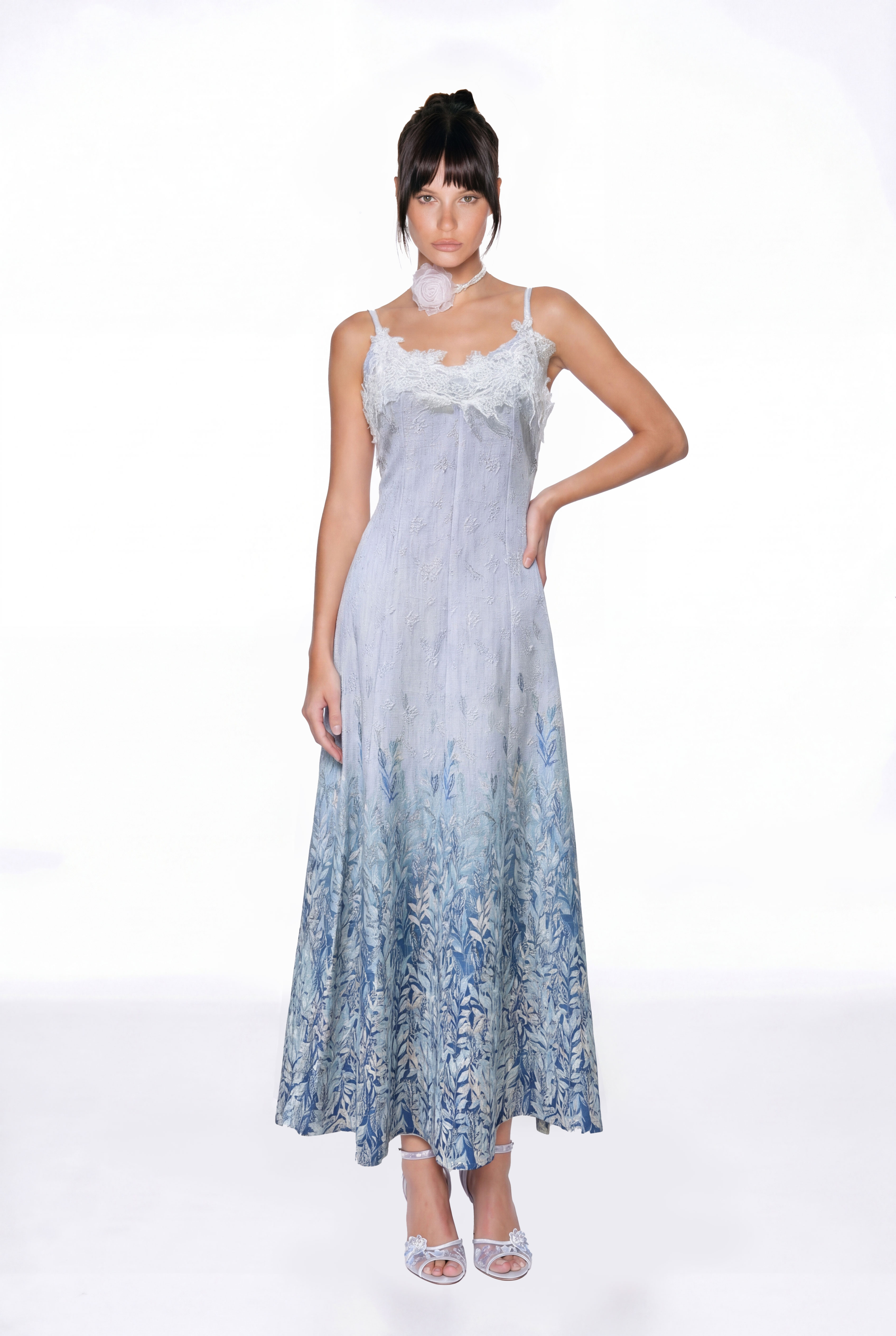 Jaropełk Spaghetti Floral Lace Midi Dress