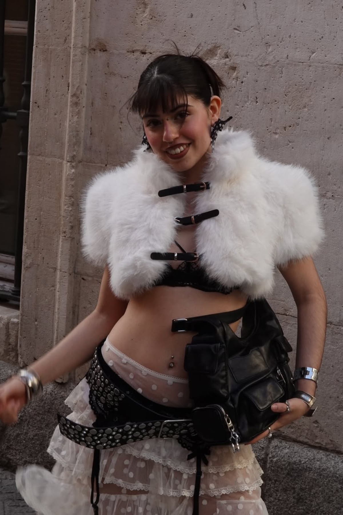 Amytis Faux Fur Cutout Crop Top In White