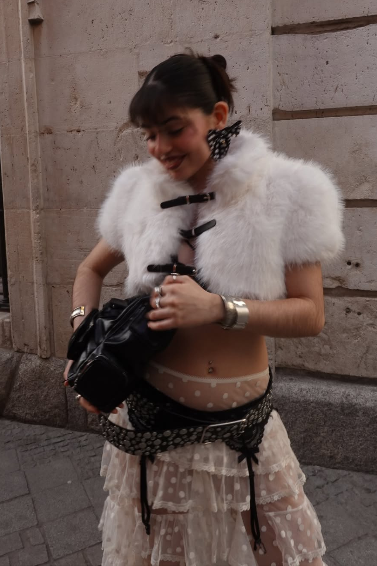 Amytis Faux Fur Cutout Crop Top In White