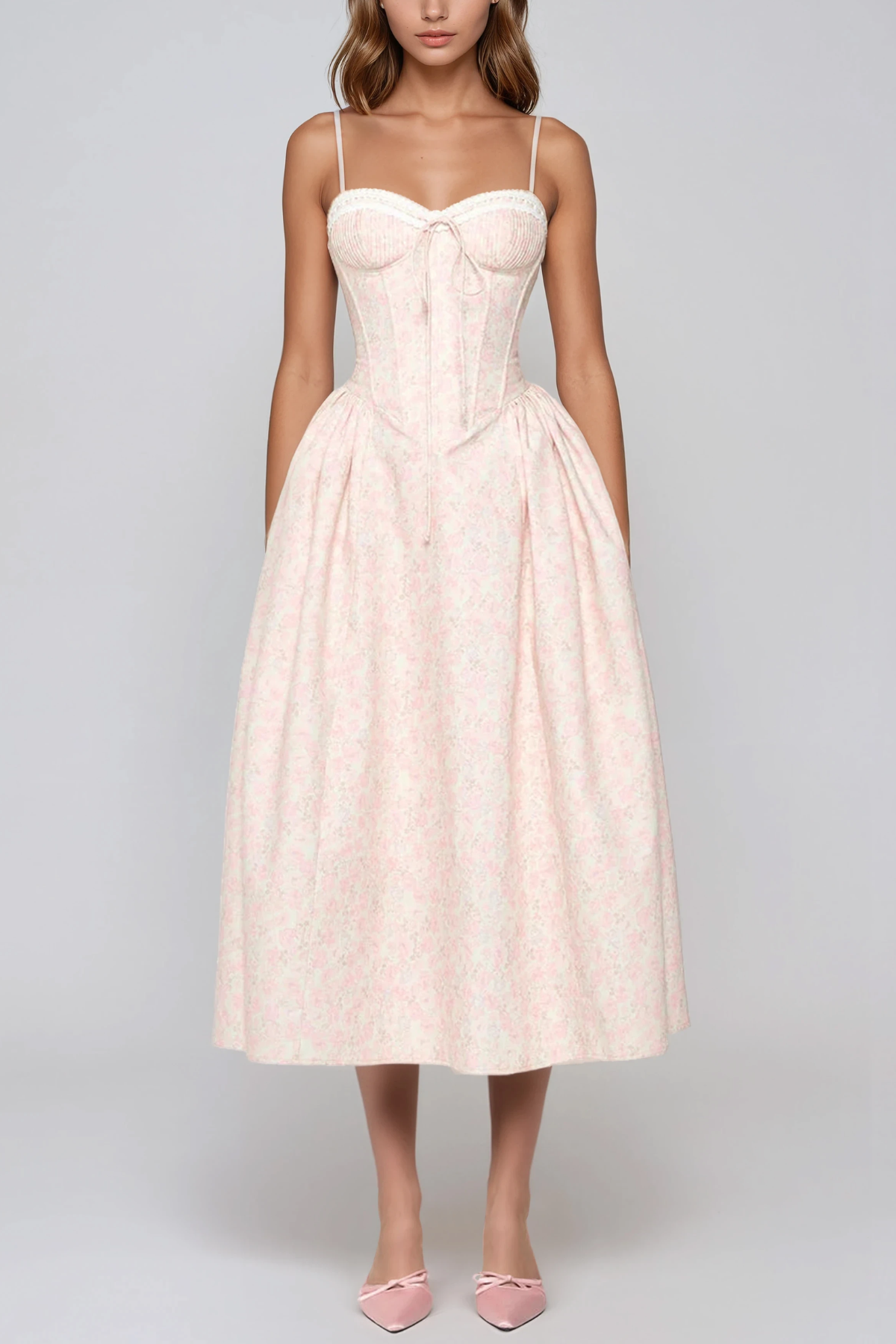 Haosravah Spaghetti Lace Up Corset Midi Dress