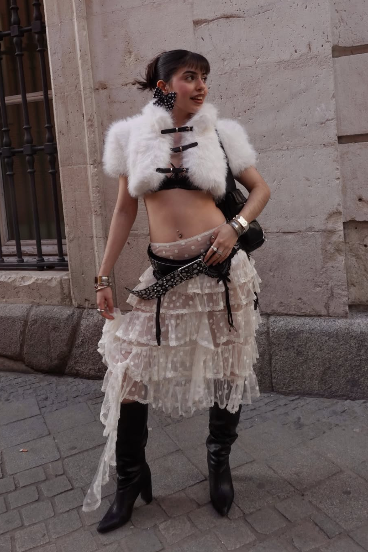 Amytis Faux Fur Cutout Crop Top In White