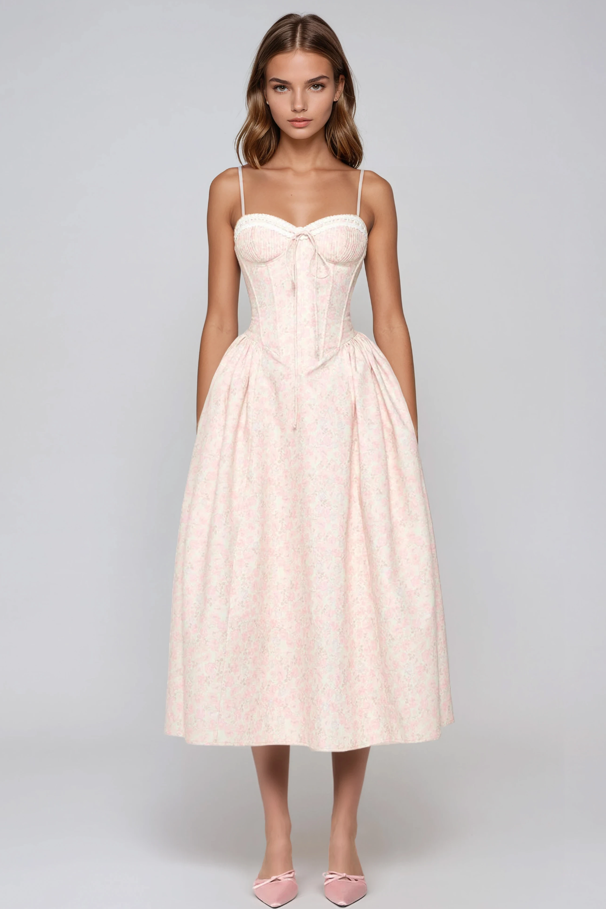 Haosravah Spaghetti Lace Up Corset Midi Dress