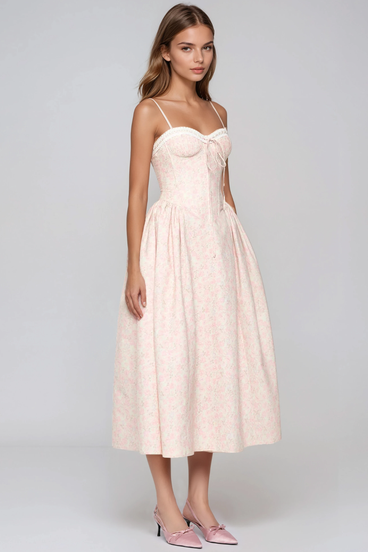 Haosravah Spaghetti Lace Up Corset Midi Dress