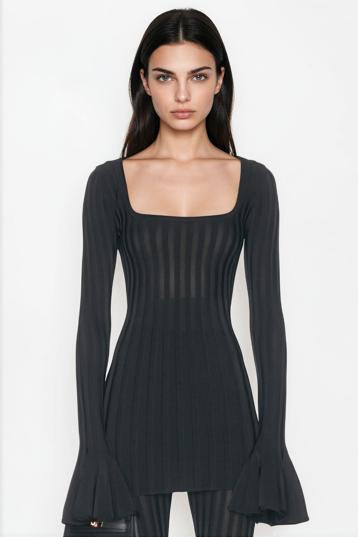 Hestia Ribbed Flare Sleeve Mini Dress