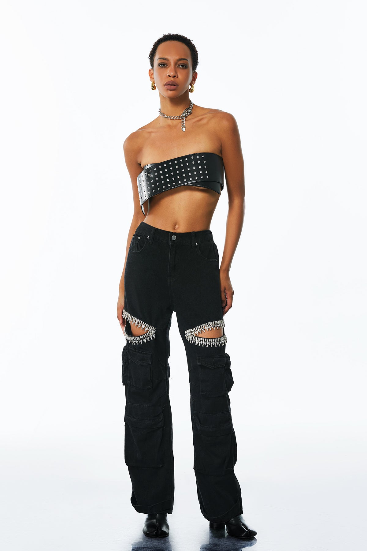 Ahava Diamond Cutout Cargo Jeans In Black