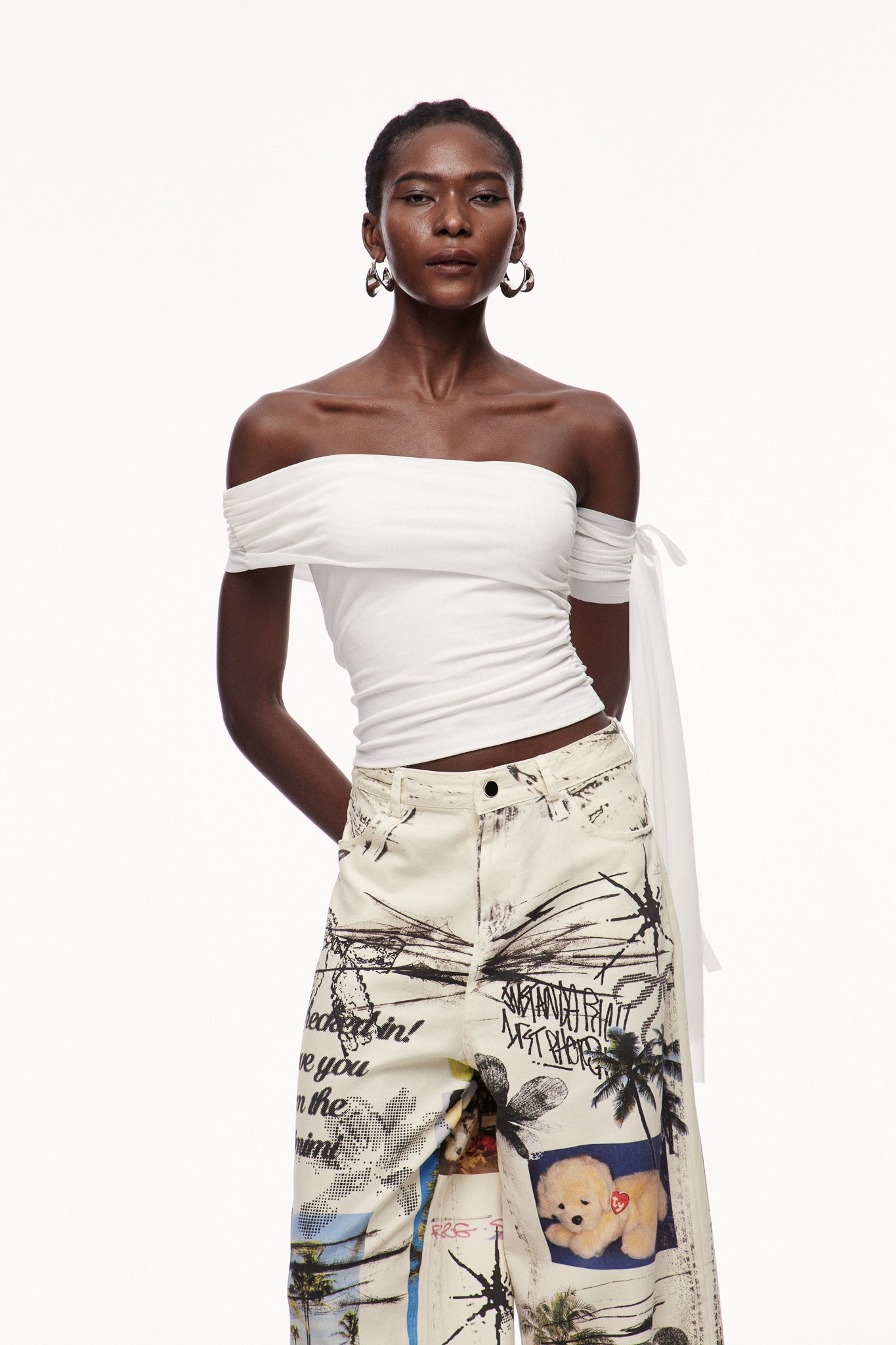 Abia Asymmetric Ruch Lace Up Top