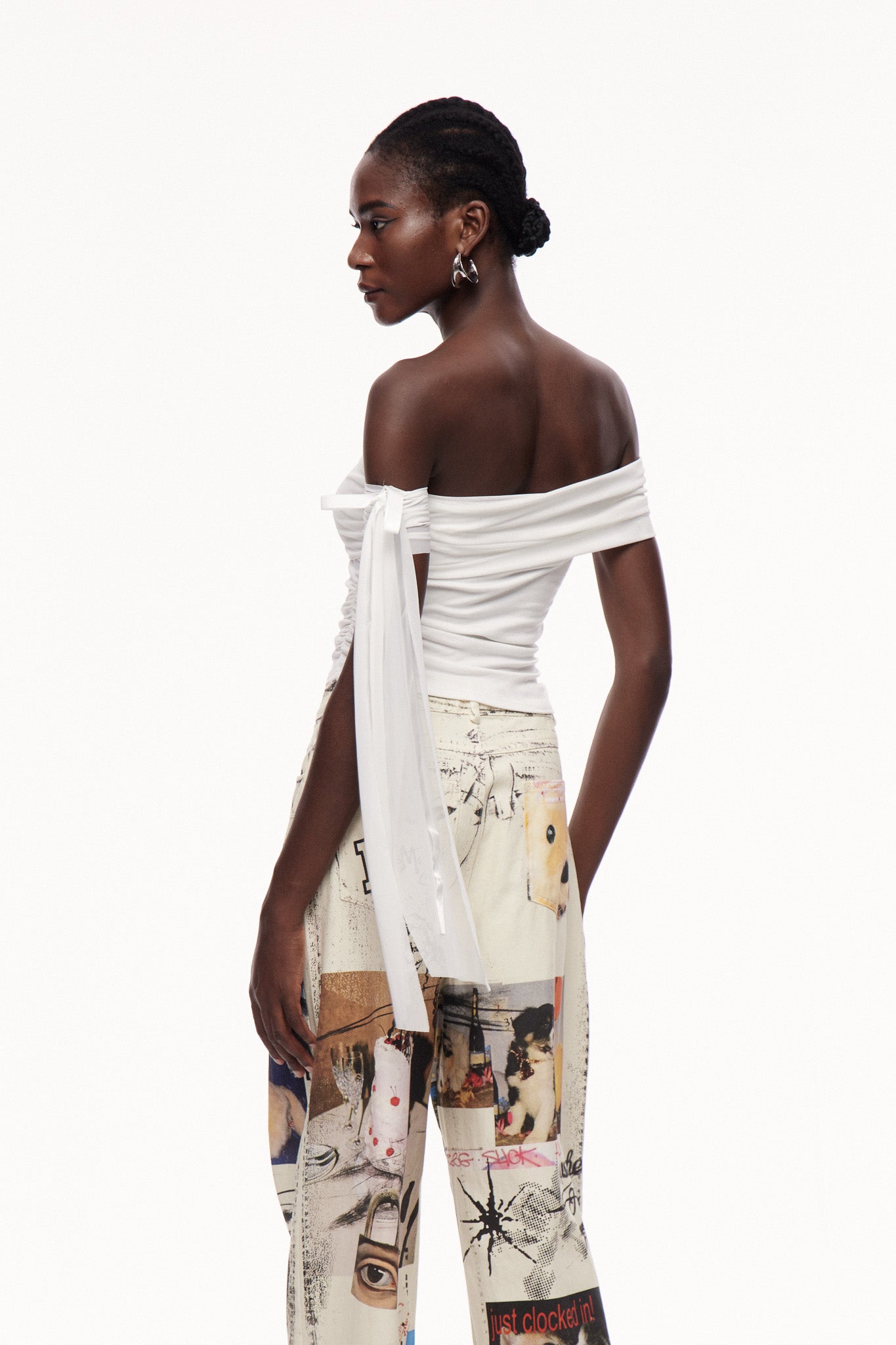 Abia Asymmetric Ruch Lace Up Top