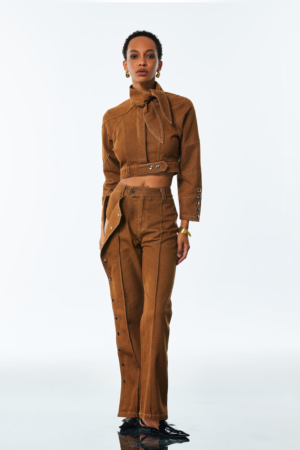 Adia Lace Up Buckle Denim Pants Set