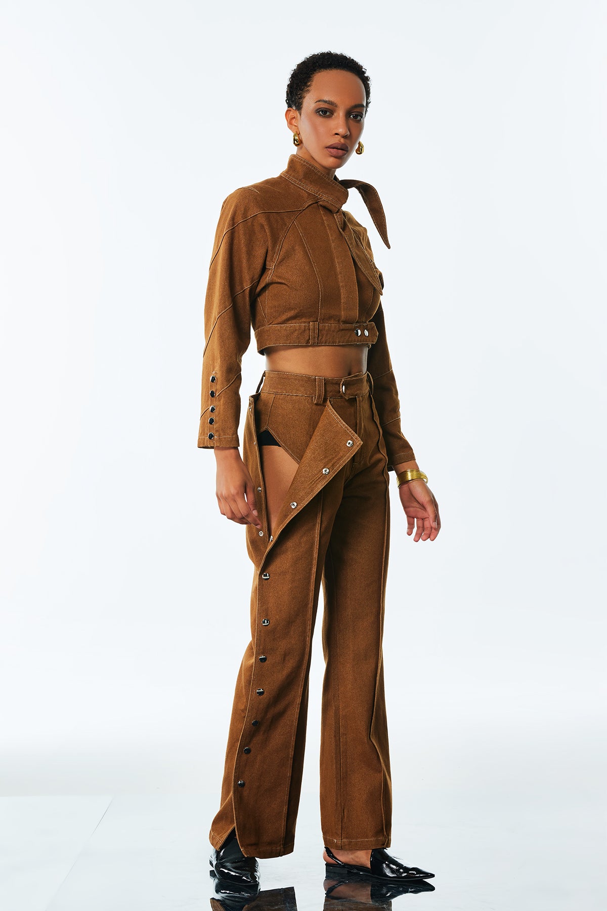 Adia Lace Up Buckle Denim Pants Set