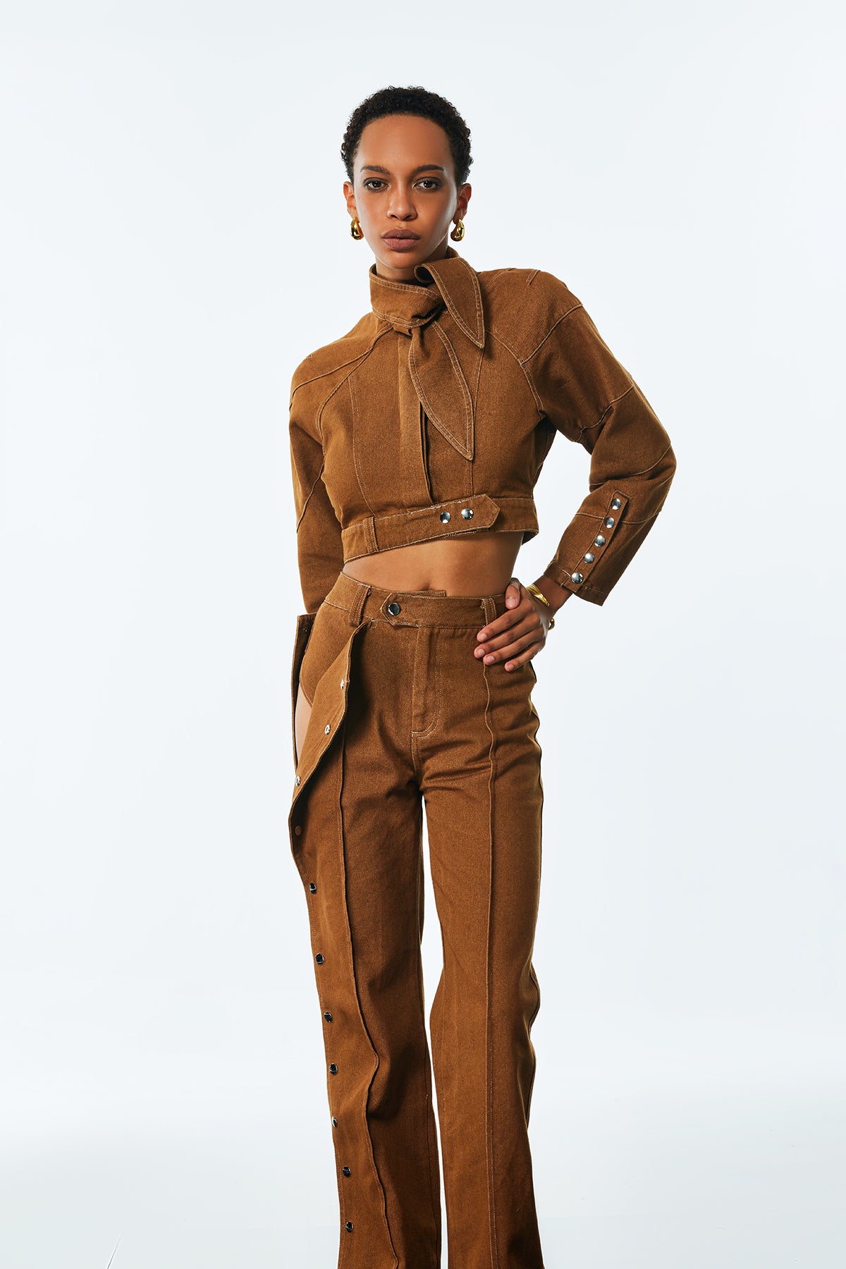 Adia Lace Up Buckle Denim Pants Set