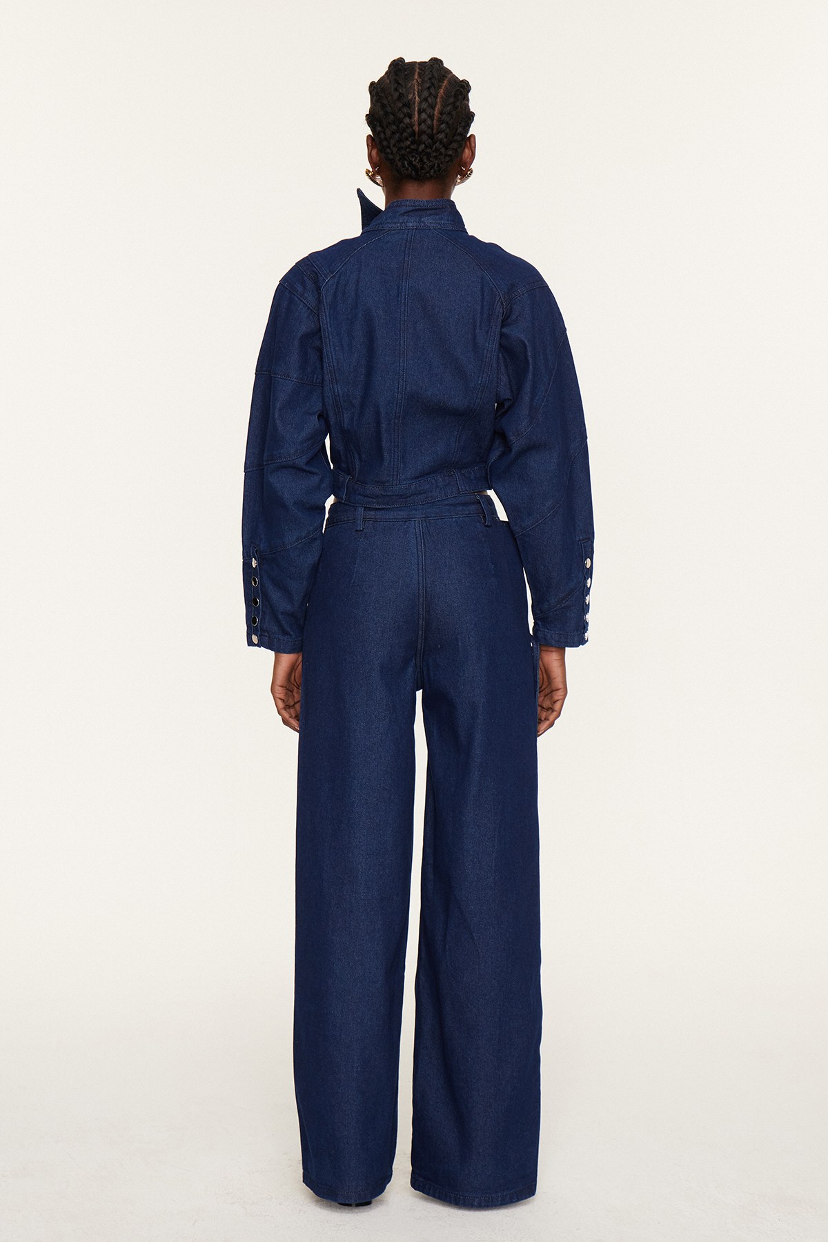 Adia Lace Up Buckle Denim Pants Set In Blue