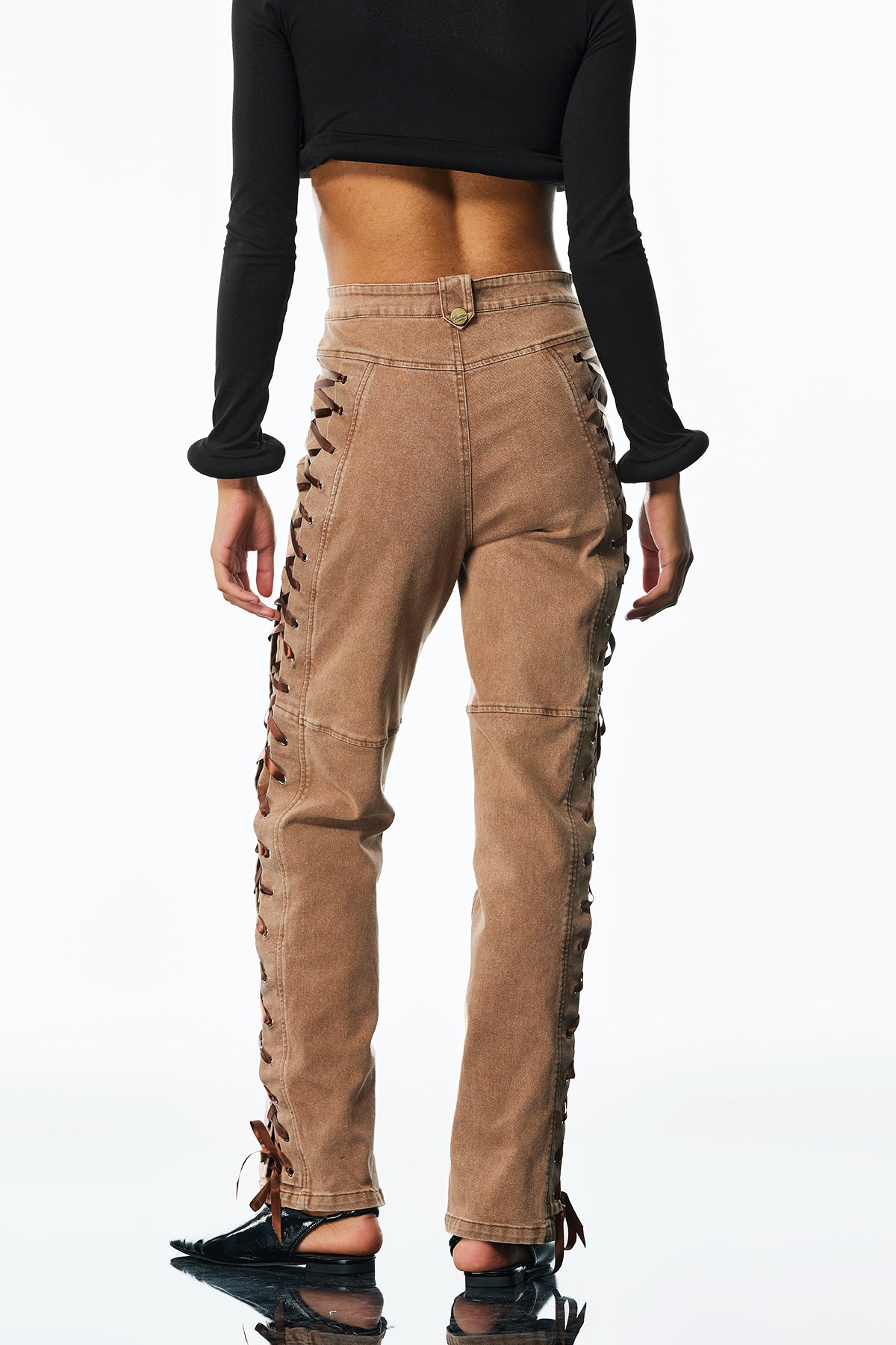 Adriano Lace Up Jeans In Khaki