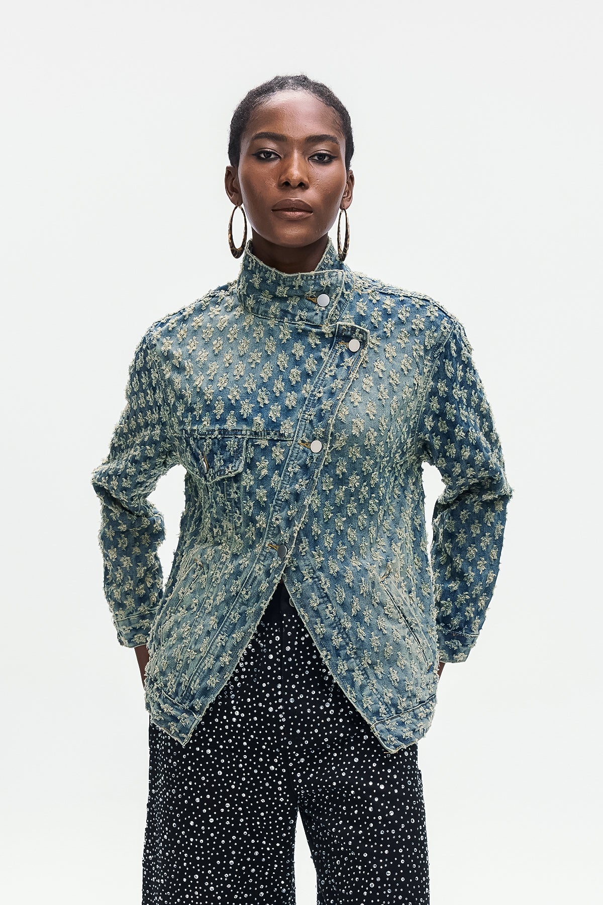 Aegle Deconstruct Asymmetric Torn Denim Jacket