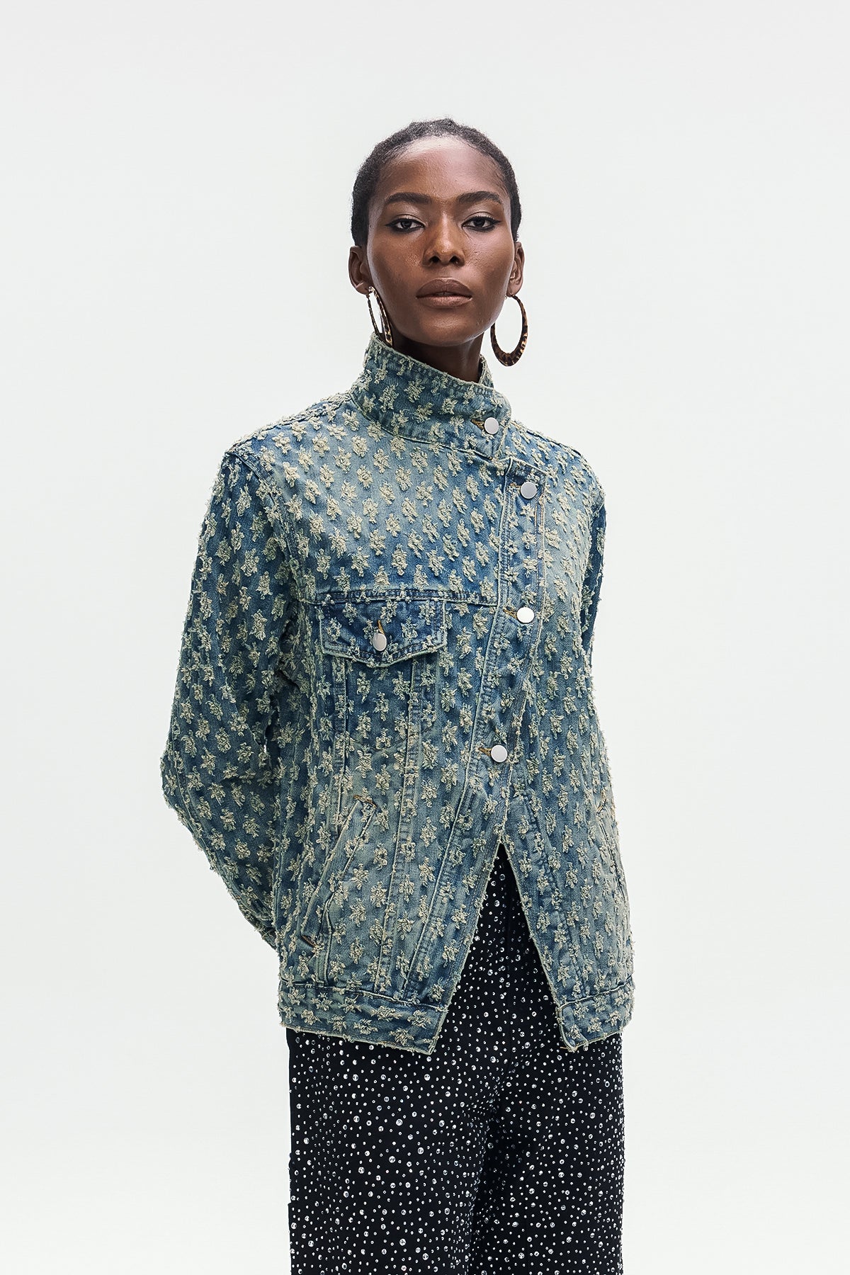 Aegle Deconstruct Asymmetric Torn Denim Jacket