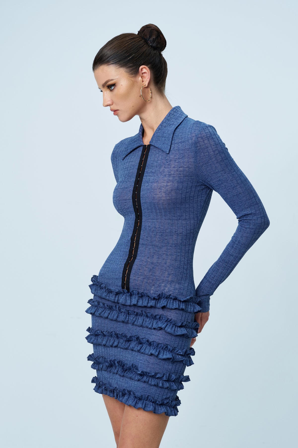 Aethwy Ruffle Bodycon Knit Mini Dress