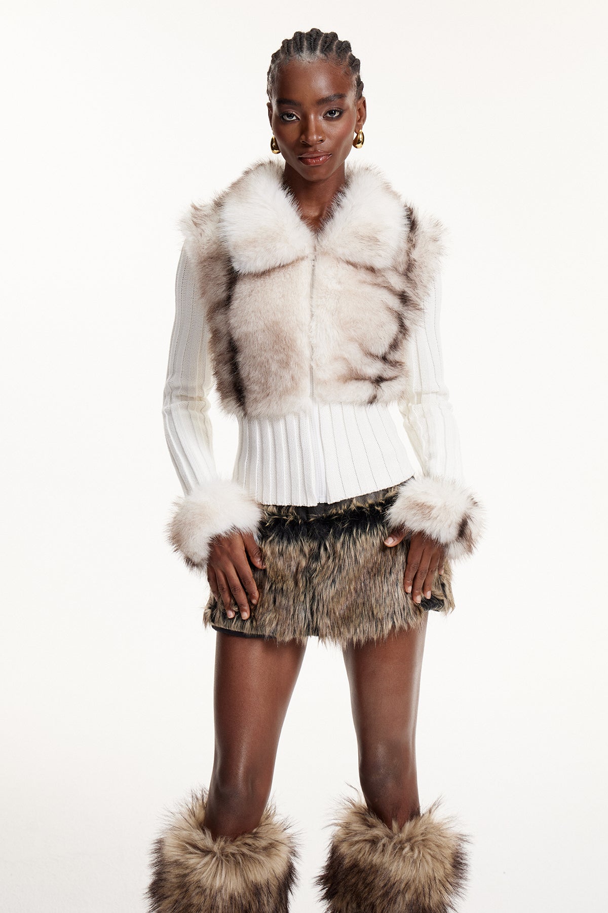 Agrafena Faux Fur Knit Top In White