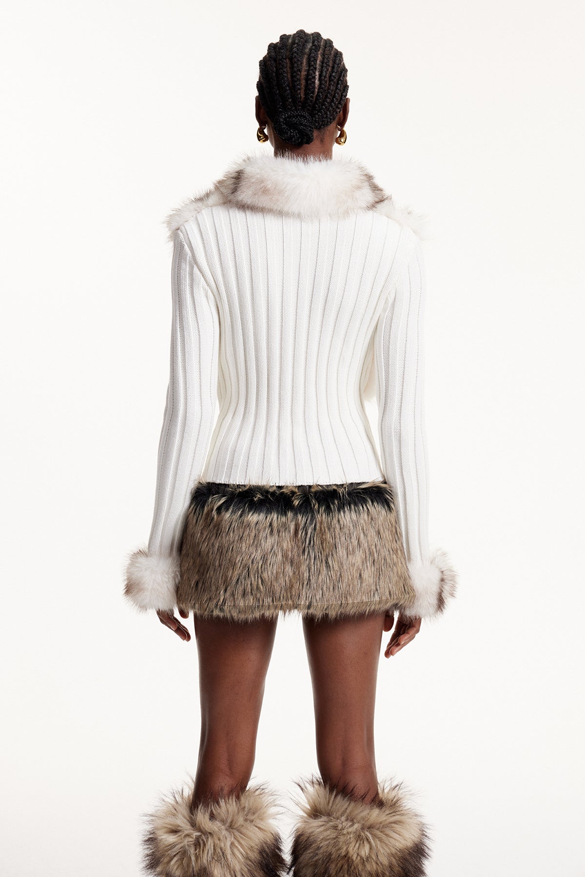 Agrafena Faux Fur Knit Top In White
