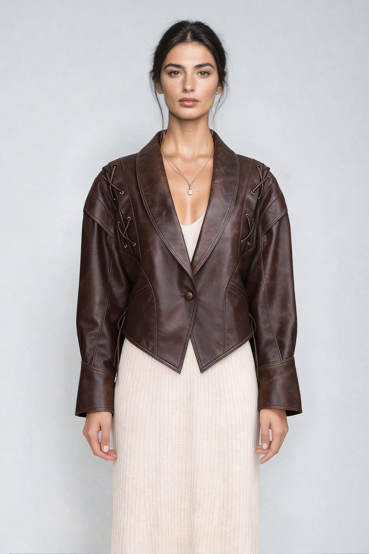 Ahti Deconstruct Lace Up Leather Short Jacket