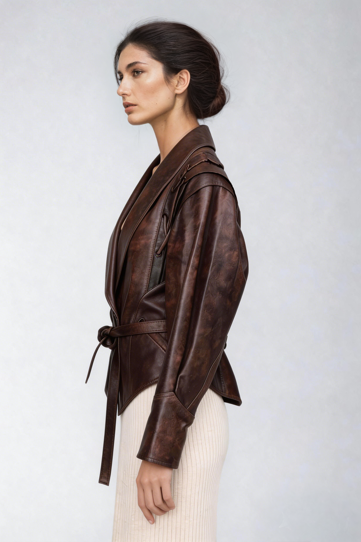 Ahti Deconstruct Lace Up Leather Short Jacket