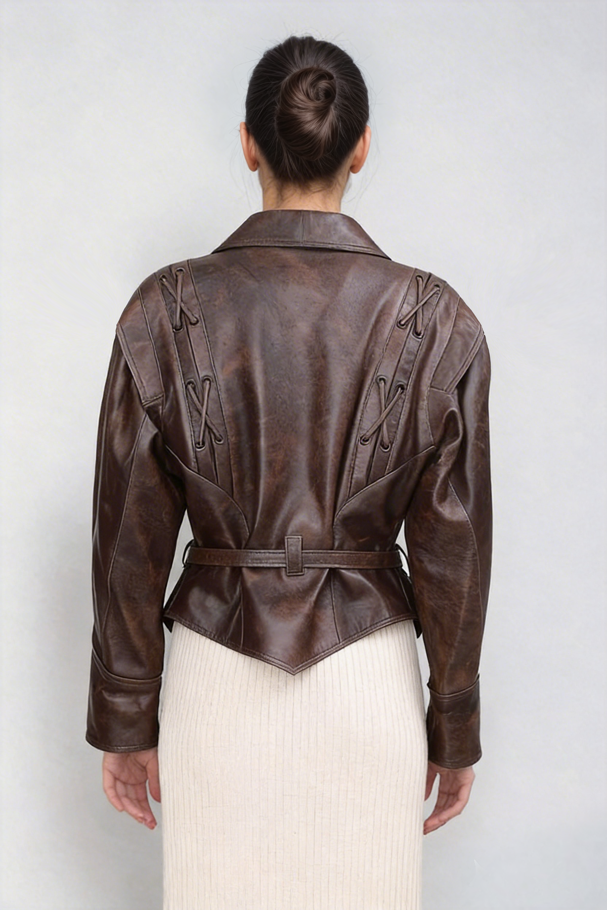 Ahti Deconstruct Lace Up Leather Short Jacket