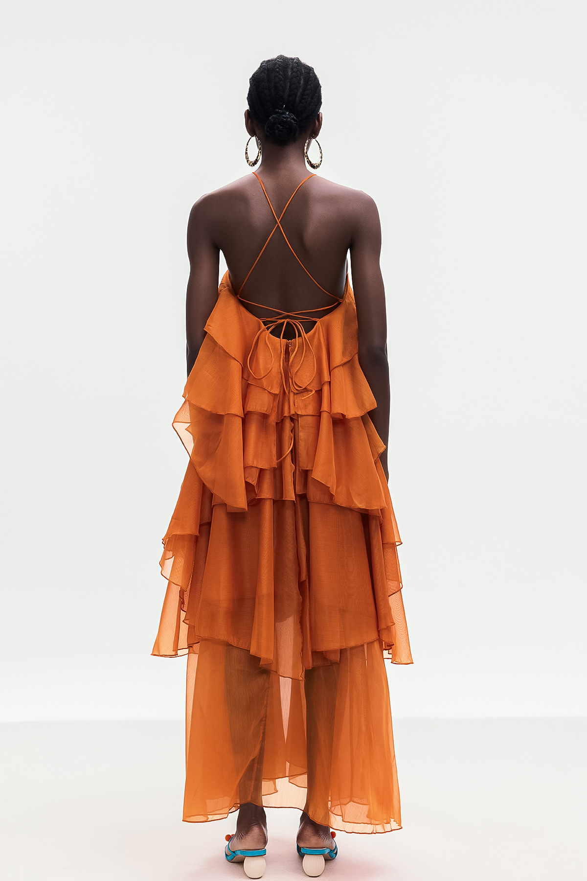 Ailish Backless Flower Ruch Maxi Dress In Orange
