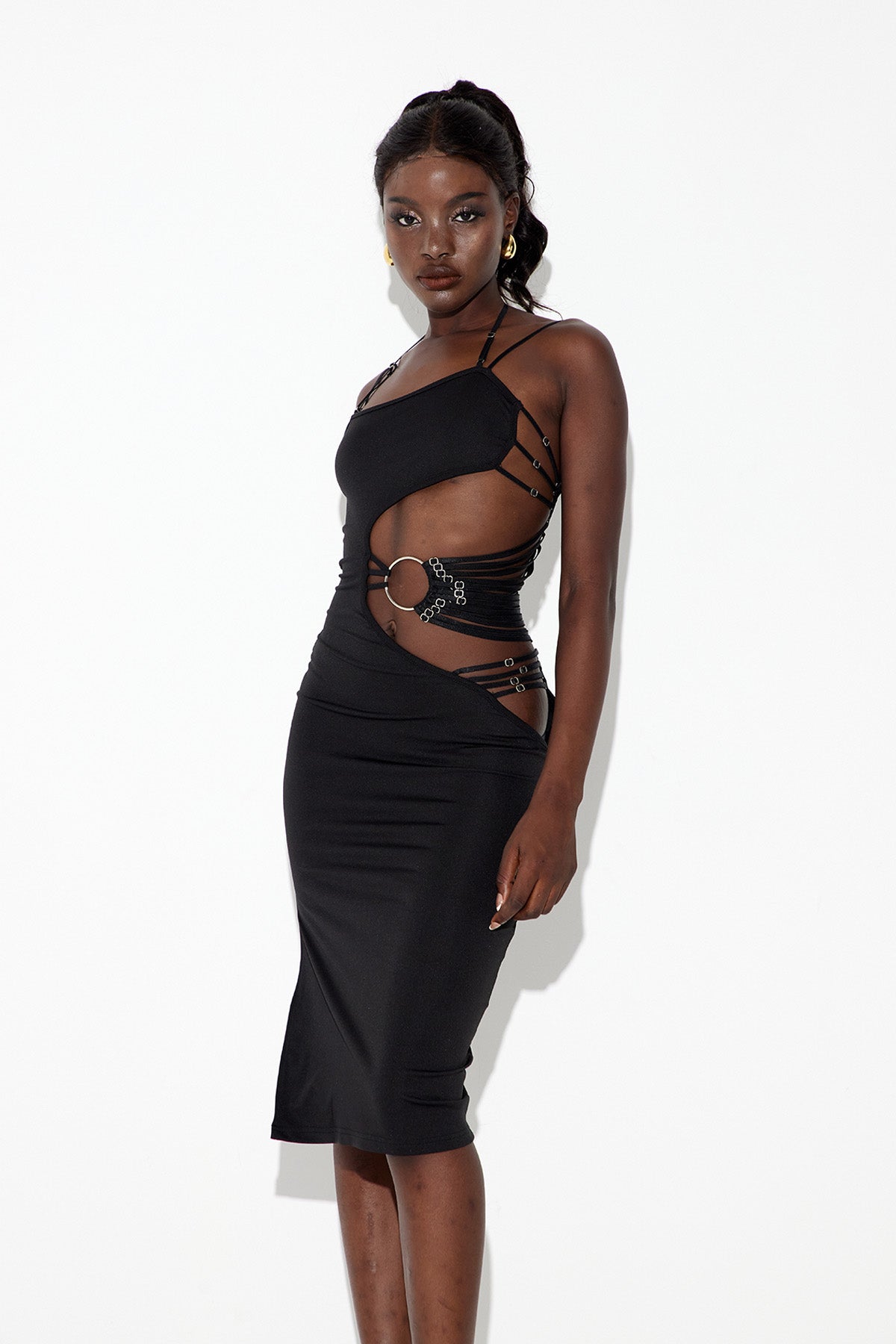 Aimi Cutout Asymmetric Split Maxi Dress