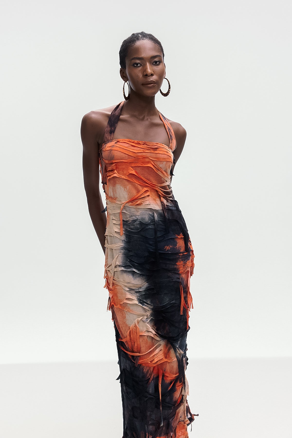 Ainmuire Tie Dye Fringe Split Maxi Dress