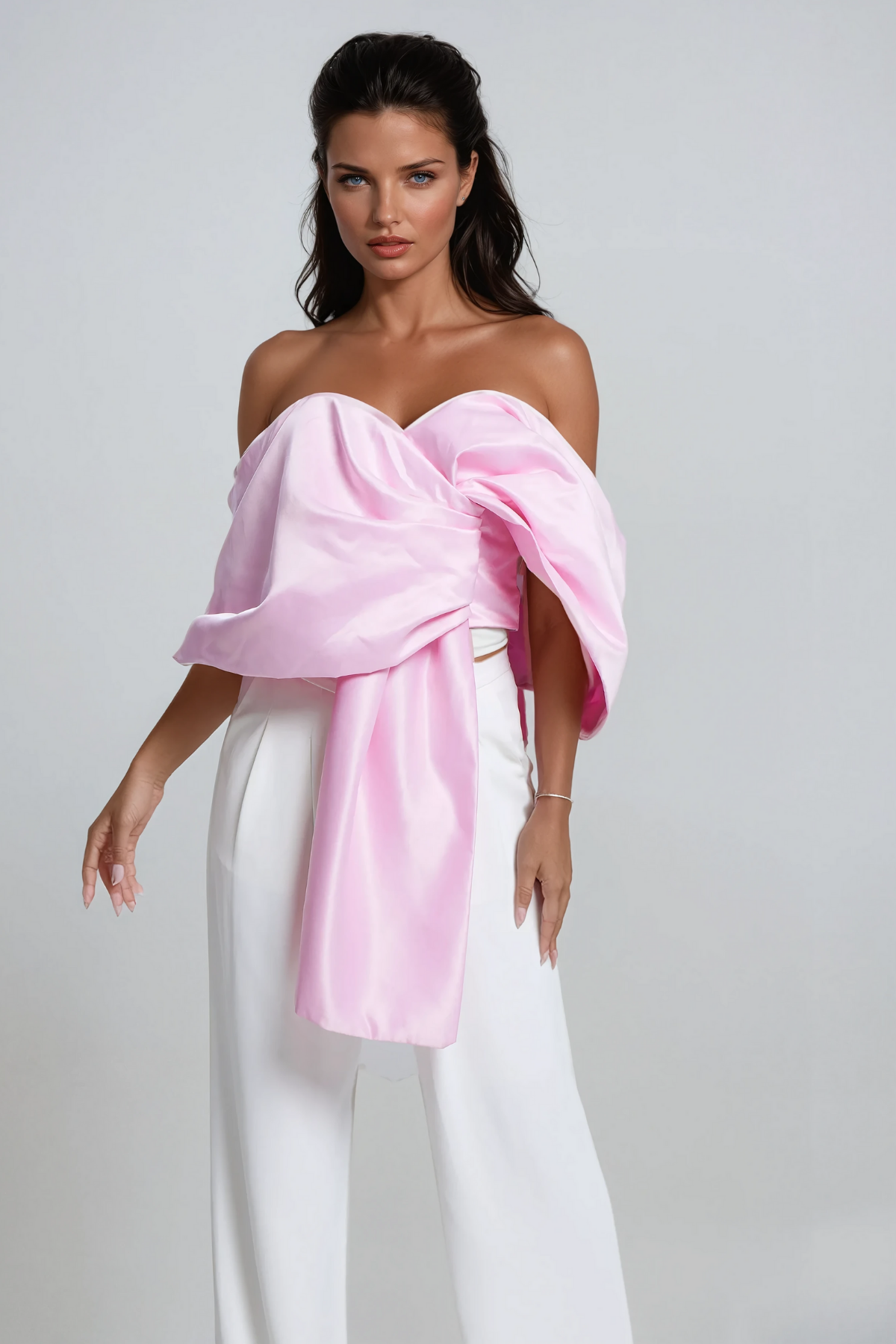 Ainslie Bow Cross Off Shoulder Satin Top