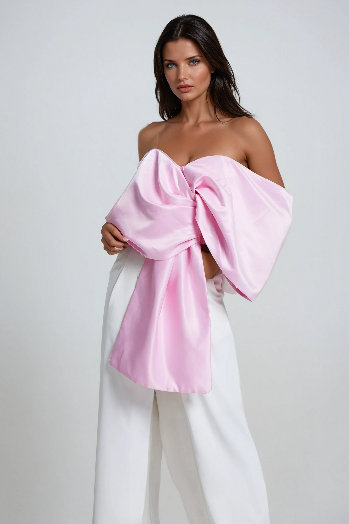Ainslie Bow Cross Off Shoulder Satin Top